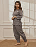 Women Grey Linen Cotton Three-Quarter Sleeves Top with Matching Straight Pants Yoga Set